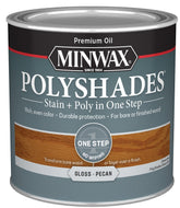 Minwax PolyShades 214204444 Wood Stain and Polyurethane, Gloss, Pecan, Liquid, 0.5 pt, Can
